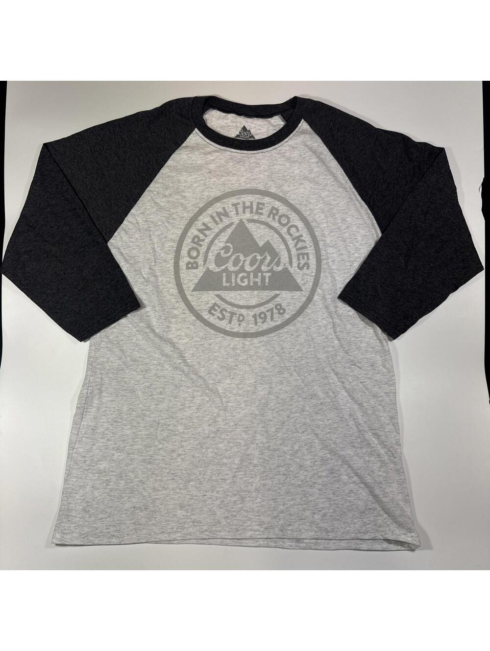 Coors Born in the Rockies Mens Size Large Heather Gray  Silver 3/4 Raglan Shirt